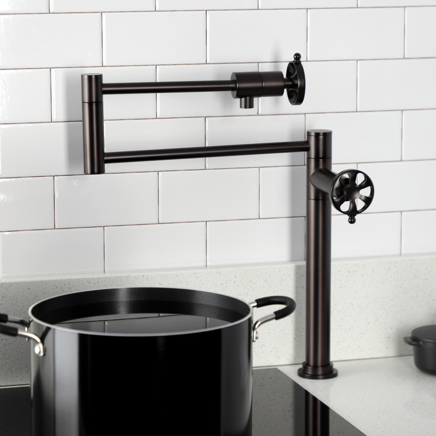 Kingston Sona KS4705RX - Belknap Two-Handle 1-Hole Deck Mount Pot Filler Faucet, Oil Rubbed Bronze — thumbnail 3